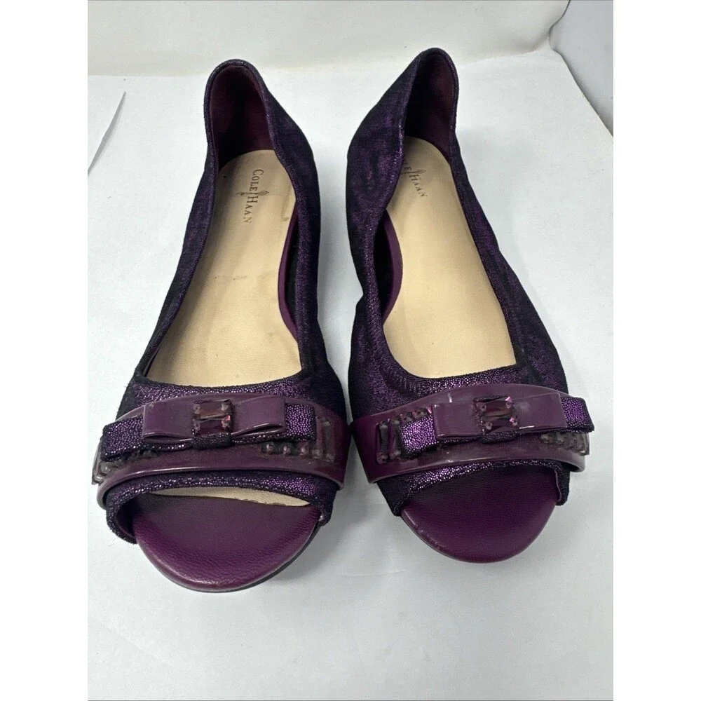 Cole Haan Janelle OT.Ballet Open Toe Leather Flats Masquerade SZ 8 B Purple